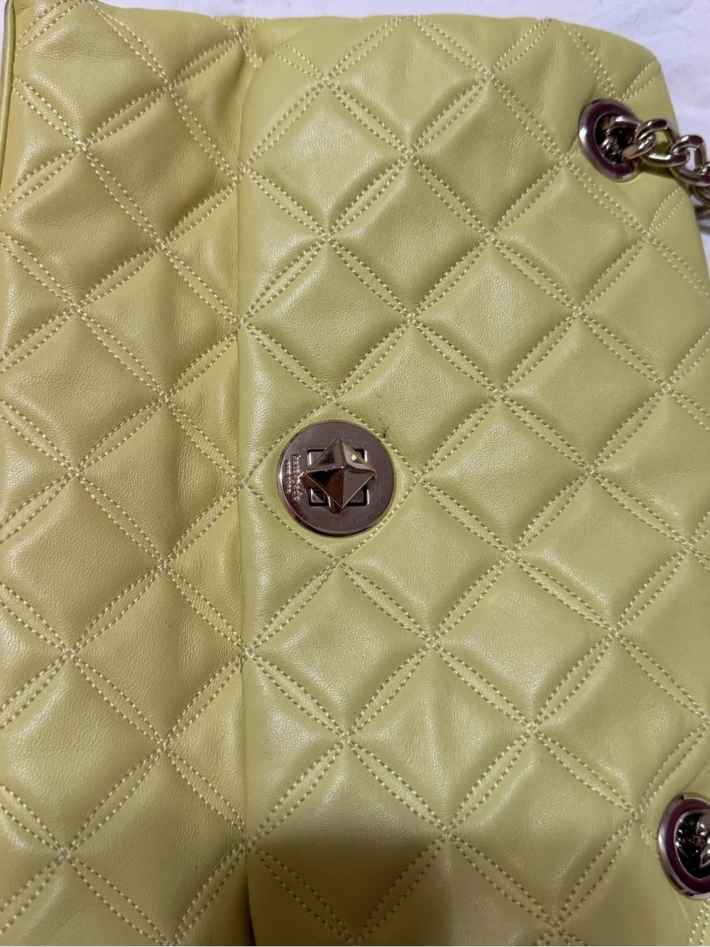 Kate Spade Quilted Shoulder Bag – Frosty Lime, Gold Chain Strap